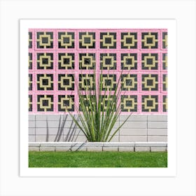 Breeze Block Wall And Cactus In Palm Springs California Square Art Print