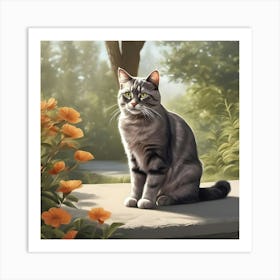 Cat In The Park 1 Art Print