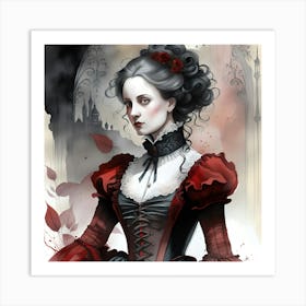Gothic Lady Monochromatic Watercolor Art Print