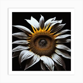 Eye Of The Sunflower, Black And White, Burst Of Color, Lighting Art Print