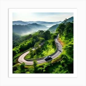 Treetop Car Scenic Tour Tourism Country Rural Green Zigzag Drive Road Background Topview (11) Art Print