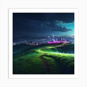 Leonardo Diffusion Xl Grassland Leading To City Downhill With 0 Art Print