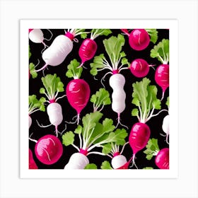 Radishes On Black Background 1 Art Print