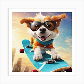 Dog On A Skateboard Art Print