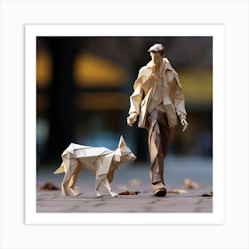 Origami Urban Man And Dog Art Print