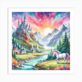 Unicorn In A Castle Art Print