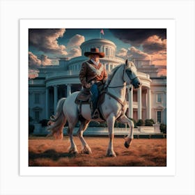 Cowboy In Front Of White House Art Print