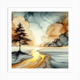 Tree In A River Art Print