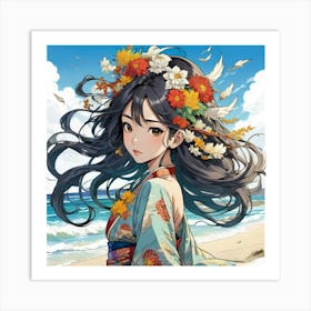 Flower Girl At The Beach 4 1 Art Print