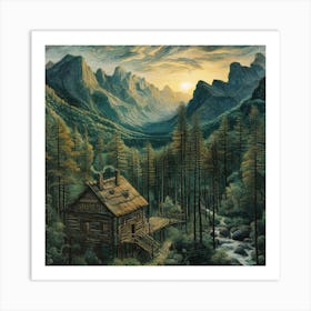 Cabin In The Mountains 4 Art Print