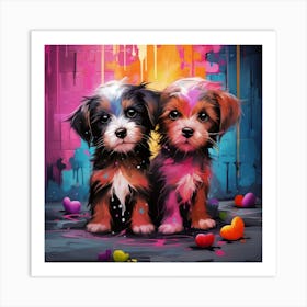 Two Puppies With Hearts Art Print