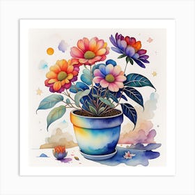 Watercolor Flowers In A Pot Art Print