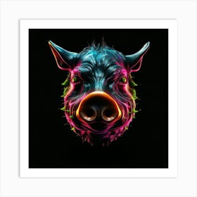 Neon Pig Head Art Print