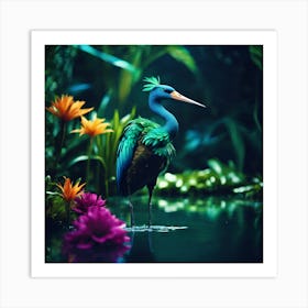 Blue and Emerald Green Water Bird Art Print