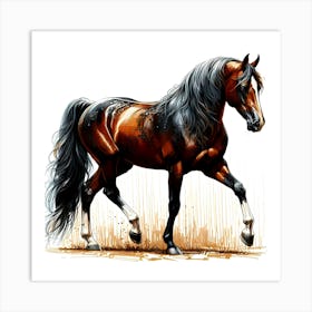 Chestnut Gelding Horse Detail Portrait Color Drawing 1 Art Print