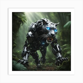 Realistic Robot Panther Fight In Jungle 584460827 Art Print