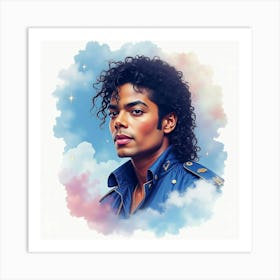 Watercolor Depiction Of Michael Jackson With Celestial Clouds 1 Art Print