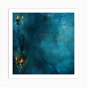 Dark Blue Background With Candles Art Print