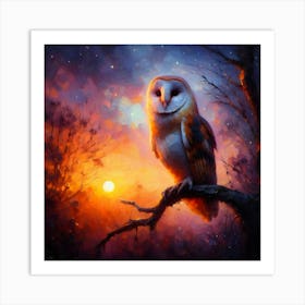 Owl on Branch in the Morning Color Painting - Wild Bird Artwork 151 Art Print