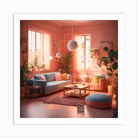 Pink Living Room 1 Art Print