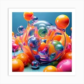 3d Bubbles Colors Dimensional Objects Illustrations Shapes Plants Vibrant Textured Spheric (16) Art Print