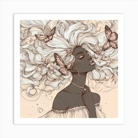 Black Girl With Butterflies Art Print