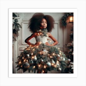 Girl With A Christmas Tree Dress Art Print