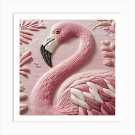 Flamingo Embroidery 1 Art Print