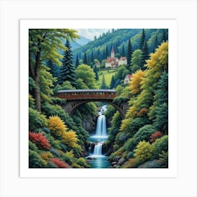 Train Over Waterfall 1 Art Print