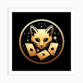 Gold Cat Playing Cards Logo Art Print