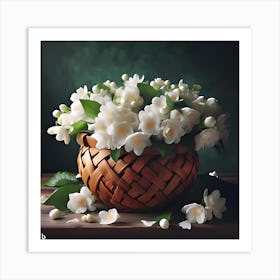 White Flowers In A Basket Art Print