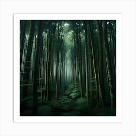 A Deep Forest Where The Trees Are So Densely Packed Together That Barely Any Sunlight Can Reach The Ground 3 Art Print