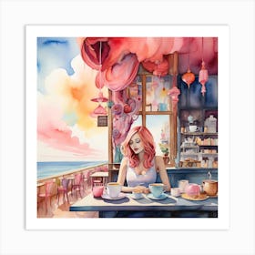 Girl At The Cafe Art Print