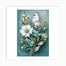 Butterfly And Flowers 1 Art Print