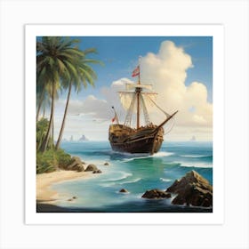 Pirate Ship On The Beach 1 Art Print