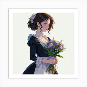 Girl Holding Flowers Art Print