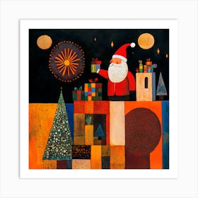 Modern Santa Claus Abstract Art Festive Christmas Gifts And Fireworks Wall Decor Art Print