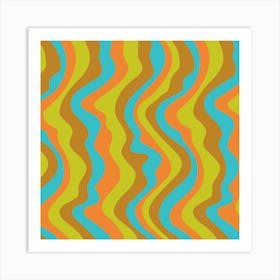 GOOD VIBRATIONS Groovy Mod Wavy Psychedelic Abstract Stripes in Retro Sixties Colours Orange Lime Green Butterscotch Aqua Art Print