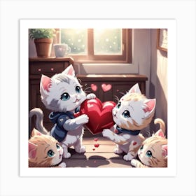 Happy Valentine Kittens Art Print