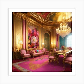 Pink And Gold Living Room Art Print