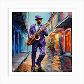 Saxophone Player In New Orleans Art Print