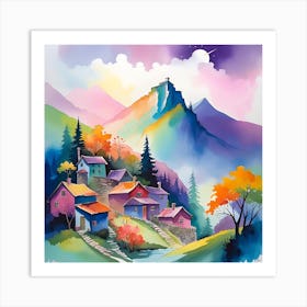 Colorful Village In The Mountains Art Print