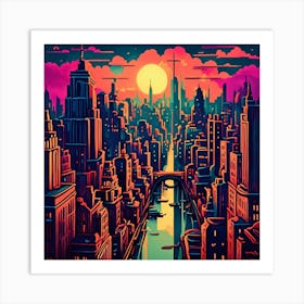 Cityscape At Sunset Art Print