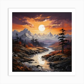 Sunset Over Misty Mountains Art Print