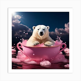 Polar Bear In A Pink Cup art print Art Print