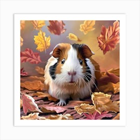 Guinea Pig & Falling Autumn Leaves Art Print