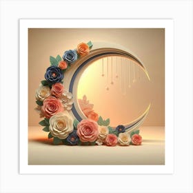 Paper Crescent With Flowers Art Print