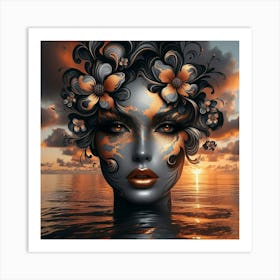 Beautiful Woman In The Sea Art Print