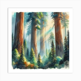 Watercolor Trees In The Forest Art Print