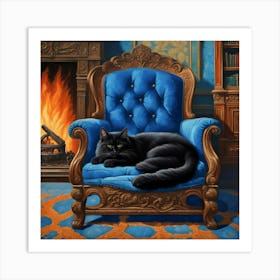 Cat In A Blue Chair Art Print